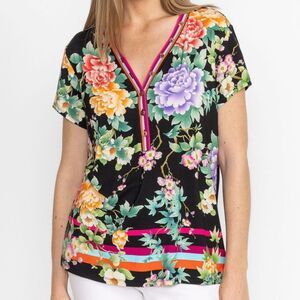 Johnny Was The Janie Floral Favorite Button Neck Tee Size Large Petite